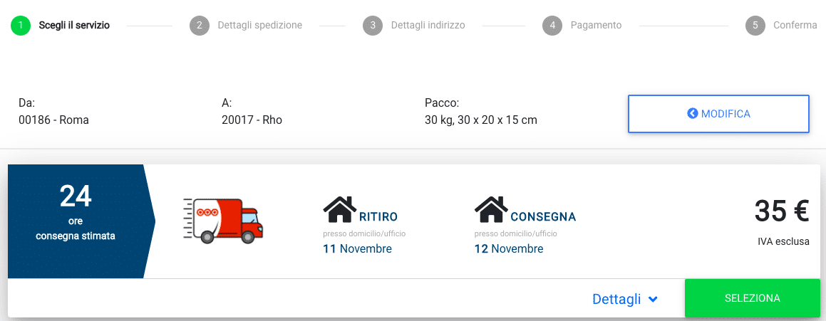 Send a package from Rome to Milan