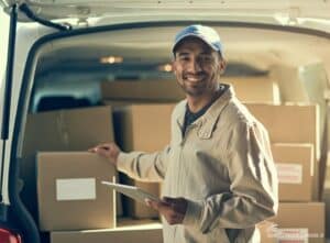 Corriere veloce mentre fa il ritiro