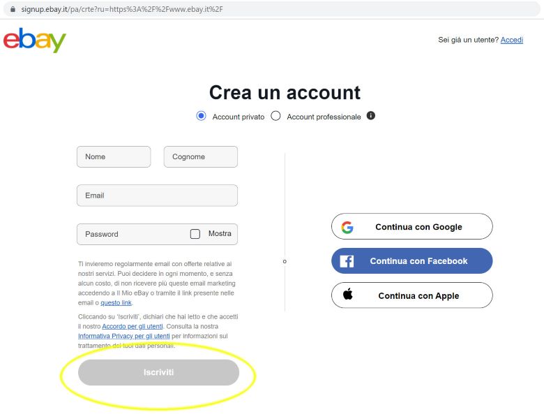 crea account ebay