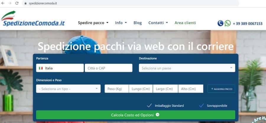 Schermata Calcolo Costo del servizio espresso